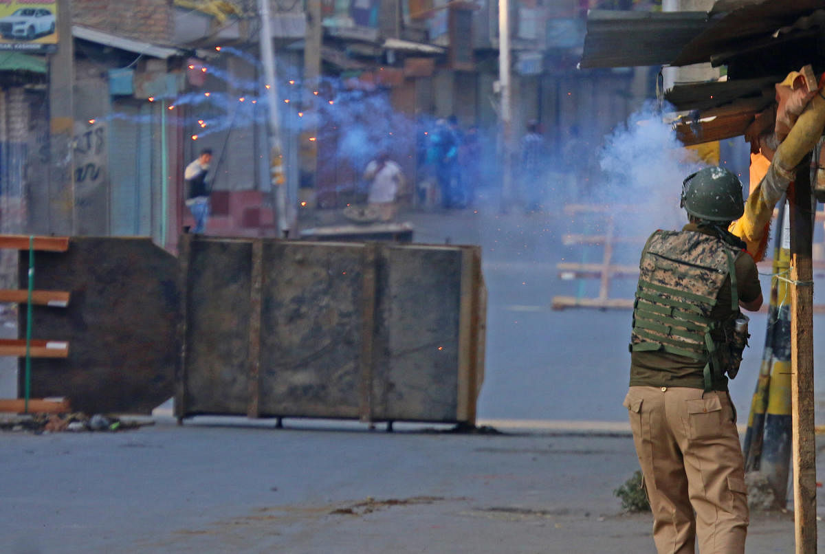 Clashes between protesters and forces in Anchar area of Soura in Srinagar on Friday. Umer Asif