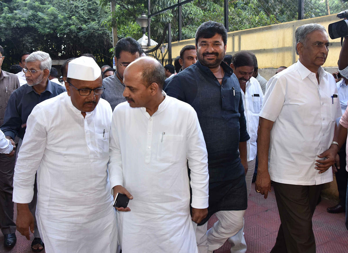(From left) Congress leaders B R Patil, ministers Sharan Prakash Patil and Vinay Kulkarni, who were in the forefront of the separate Lingayat religionmovement, were defeated by their BJP rivals. DH FILE PHOTO