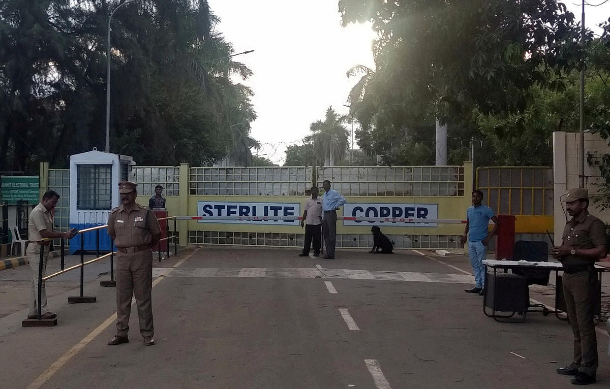 Police stand guard outside the Sterlite Copper plant in Thoothukudi. (Reuters file pic)