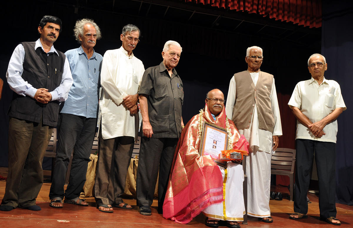 Hampa Nagarajaiah was conferred Sediyapu Krishna Bhat award in Udupi on Friday.