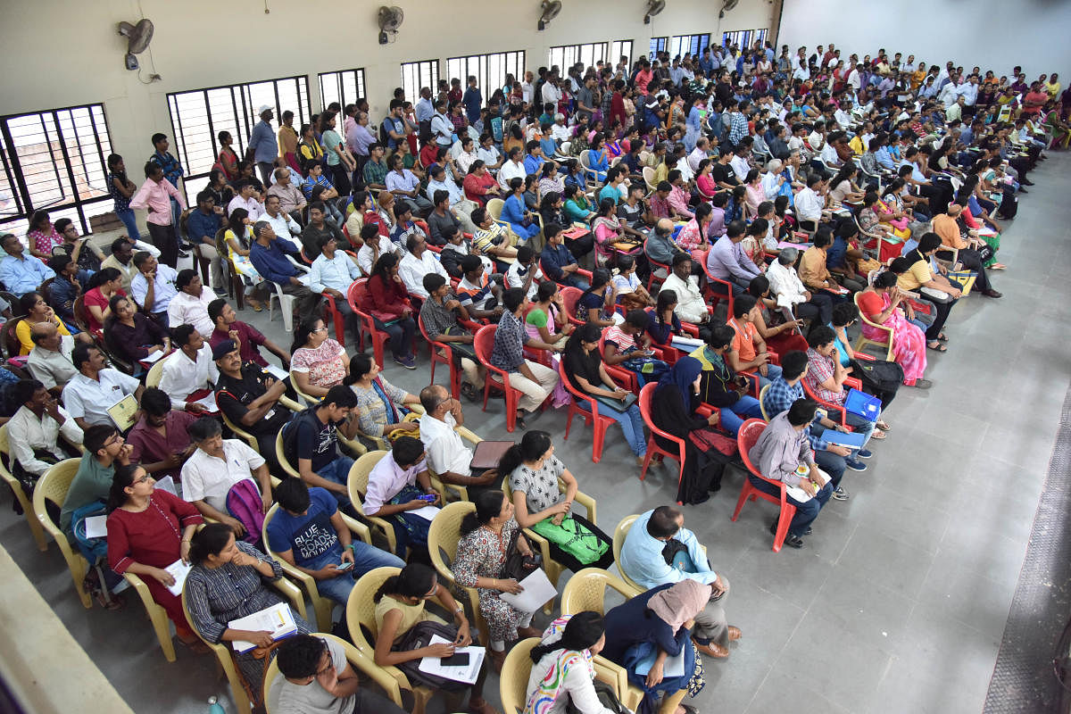 Students awaiting for their turn in CET cell for the document verification. DH file photo