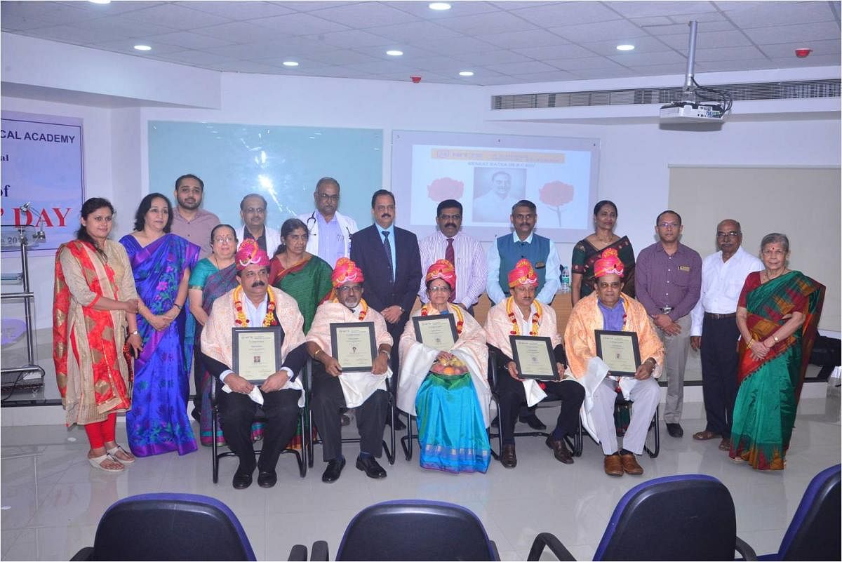 Senior doctors were felicitated at Doctor’s Day programme held at K S Hegde Medical Academy on Saturday. 