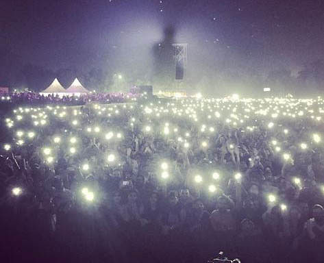 "India 🇮🇳 you we’re incredible tonight. In this photo, if you look carefully you can see my shadow silhouetted in the dust and smoke of the venue over the audience. I’ve never seen that before. Magical India. Namaste" - Bryan Adams on Instagram
