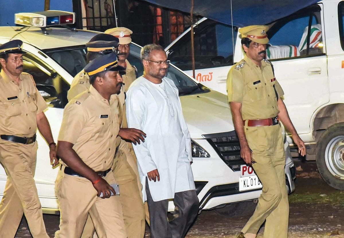 Rape accused Bishop Franco Mulakkal after being arrested by the Kerala police in Thrippunithura on Friday. (PTI photo)
