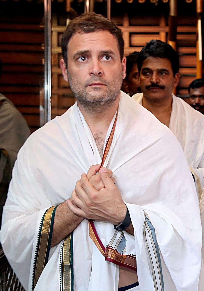 It was clear that the BJP is unnerved by Rahul's overt display of being a  Hindu, when it fielded ministers to question Rahul's commitment to the religion and even stoking controversies such as the Congress president consuming chicken right before a temple visit. Photo by PTI