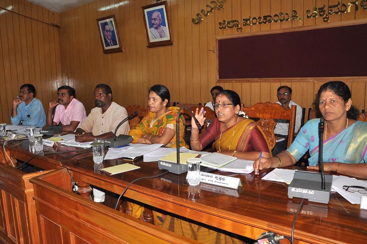 Chikkamagaluru ZP President Sujatha Krishnappa speaks at a meeting.