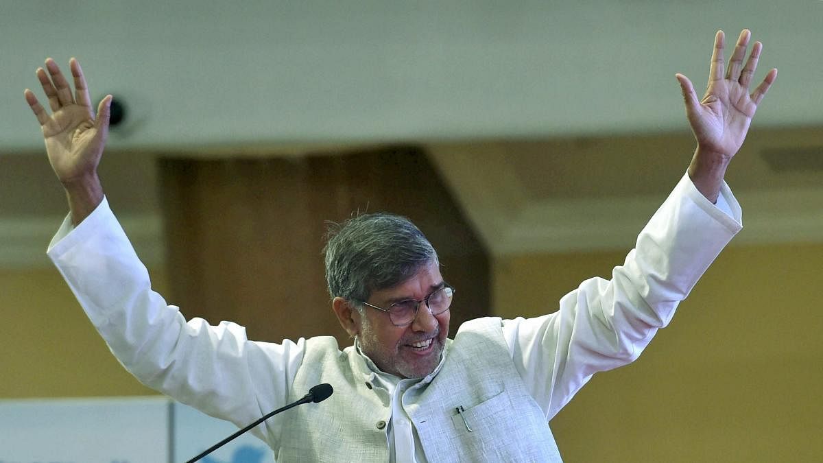 Nobel Laureate Kailash Satyarthi during the launch of 'Bharat Yatra' Website in Mumbai. PTI 