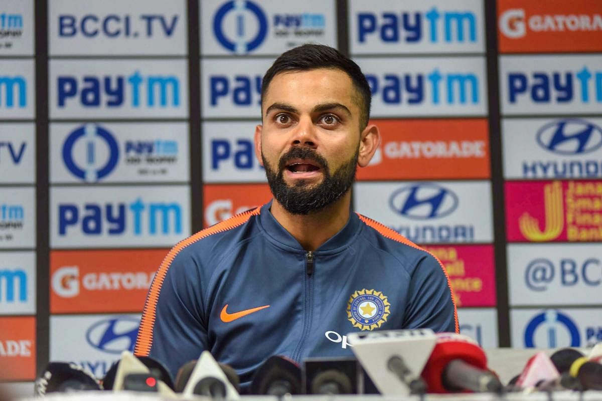 Virat Kohli addresses a press conference in Guwahati ahead of the ODI series against the West Indies. PTI