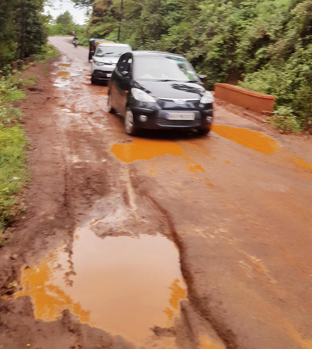 The pothole filled road in Chikkamagaluru.