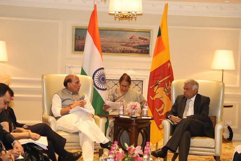 During the 30-minute meeting, both the leaders talked about further strengthening of India-Sri Lanka relations. (Image: Twitter/@rajnathsingh)