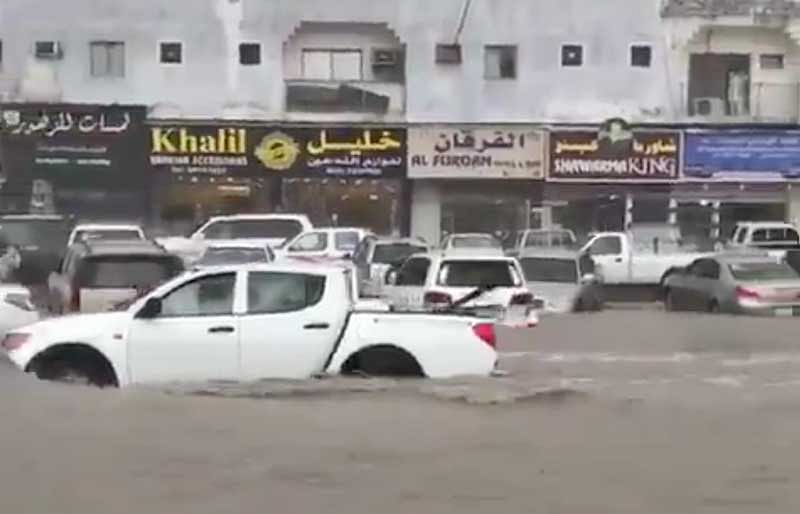 Social media in Qatar showed cars almost completely submerged underwater, after thunderstorms over Doha. (Videograb/Twitter)