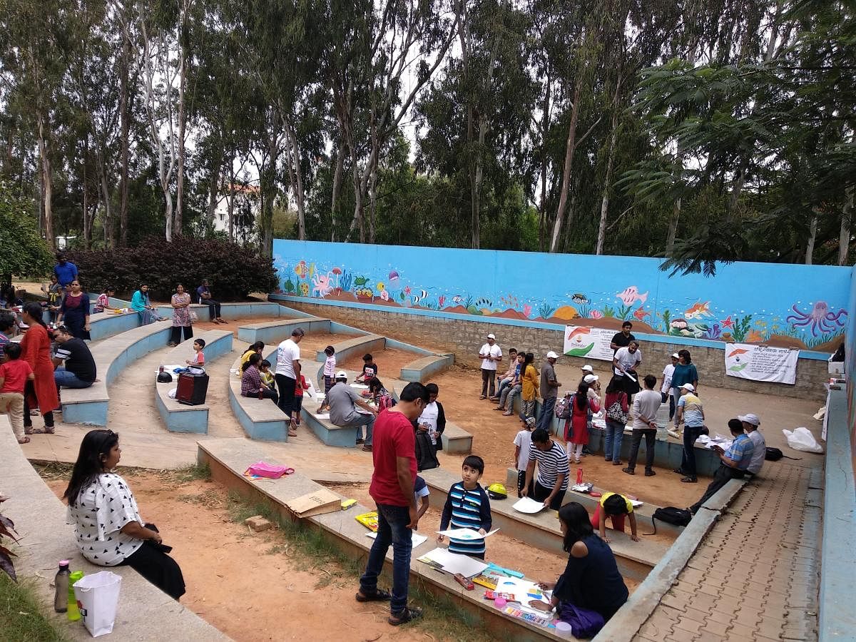 Over 50 children produced artwork around the themes of roads, mobility, water and general infrastructure, highlighting the pitiable condition of the Bellandur ward on Sunday.
