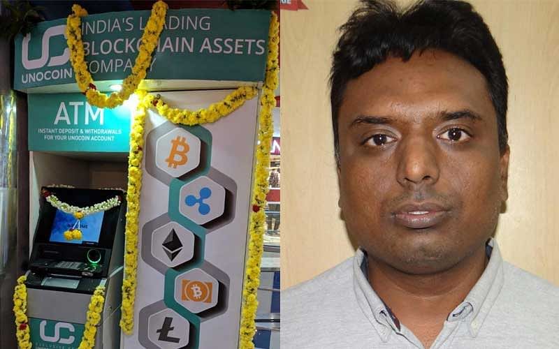 India's first cryptocurrency ATM and co-founder Harish B V. (DH Photo)