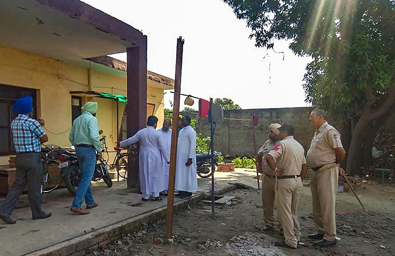 Police investigate at St. Mary's Church after Father Kuriakose Kattuthara, a witness in the case against Bishop Franco Mulakkal, was found dead, in Dasuya, Jalandhar. (PTI Photo)