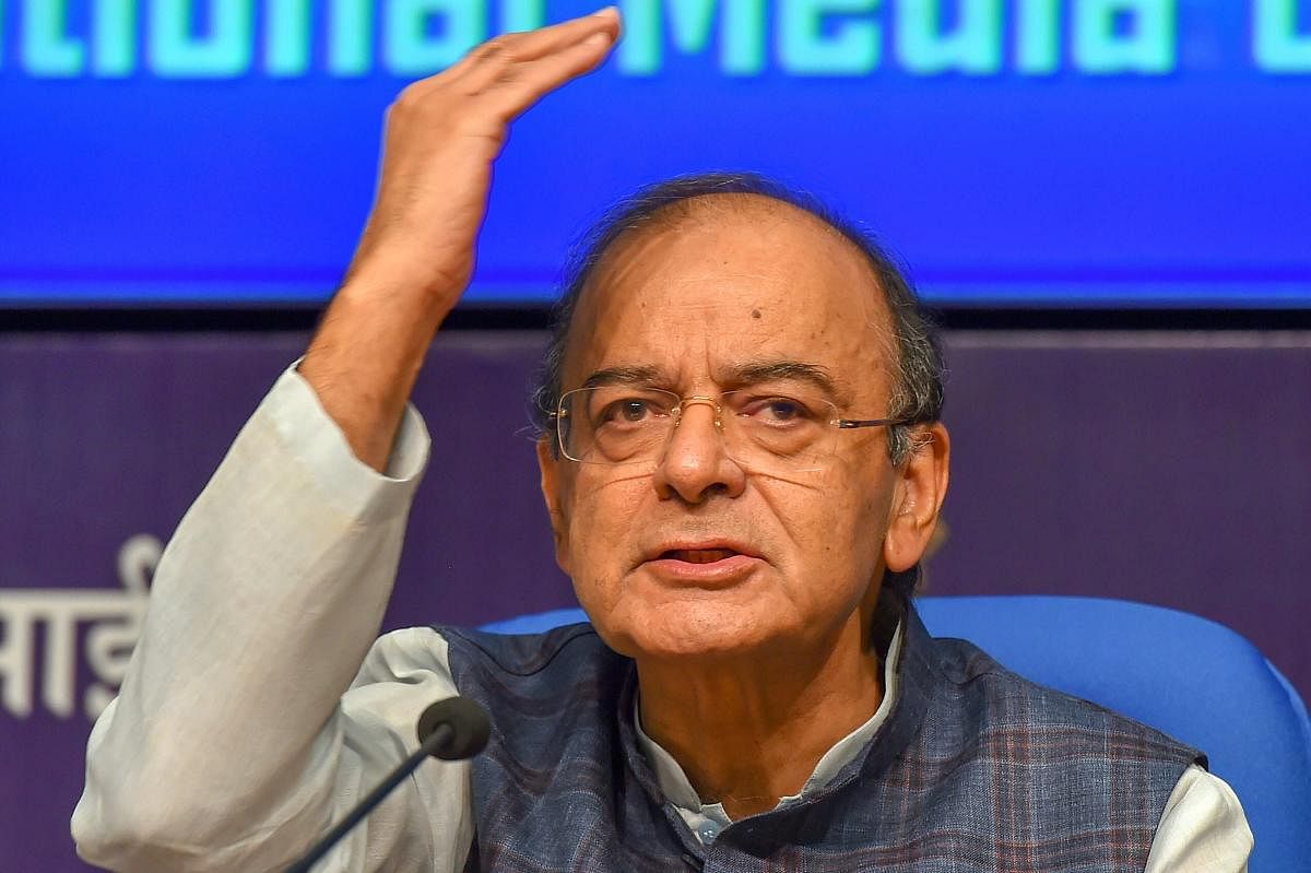 Union Minister for Finance and Corporate Affairs Arun Jaitley addresses a press conference during a cabinet briefing in New Delhi. (PTI photo)