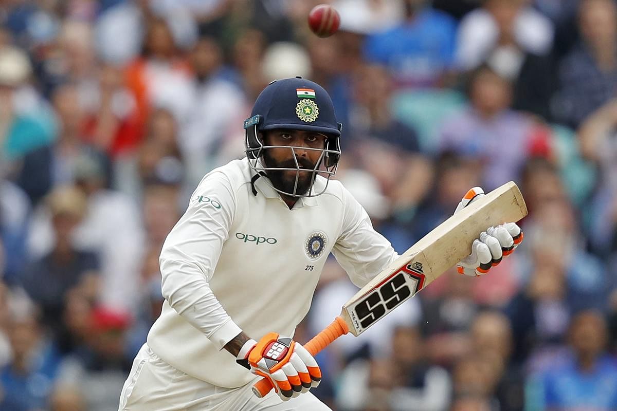 India's Ravindra Jadeja en route his unbeaten 86 against England during the second day's play of the fifth Test. AFP