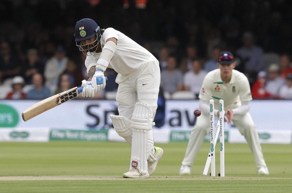 India's Murali Vijay is bowled by England's James Anderson (not in picture) during the second day of the second Test match between England and India at Lord's on Friday. AP/PTI