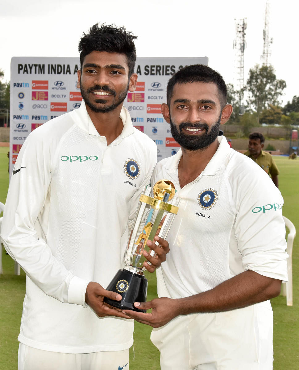 DELIGHT Ankit Bawne of India ‘A’ is ecstatic after taking his side past the finish line against Australia ‘A’ in the second four-day match at the Alur ground. DH Photo/ B H Shivakumar