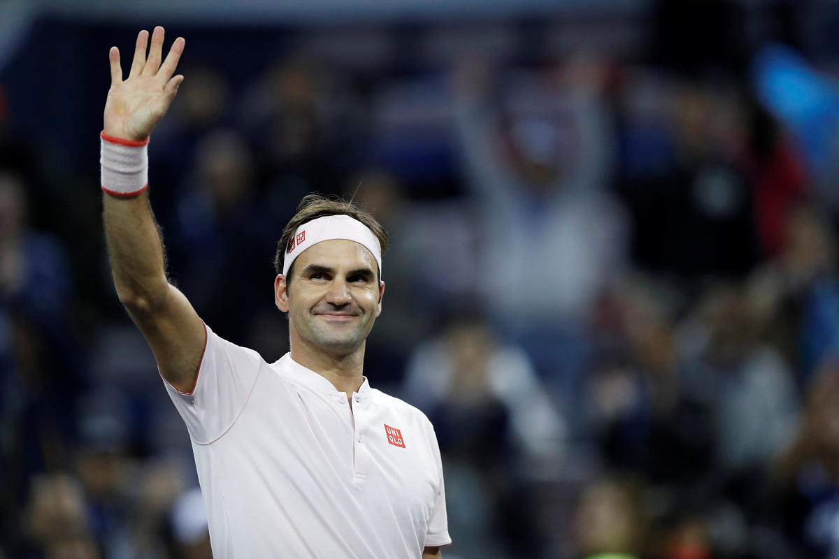 Switzerland's Roger Federer celebrates after beating Daniil Medvedev of Russia on Wednesday. REUTERS