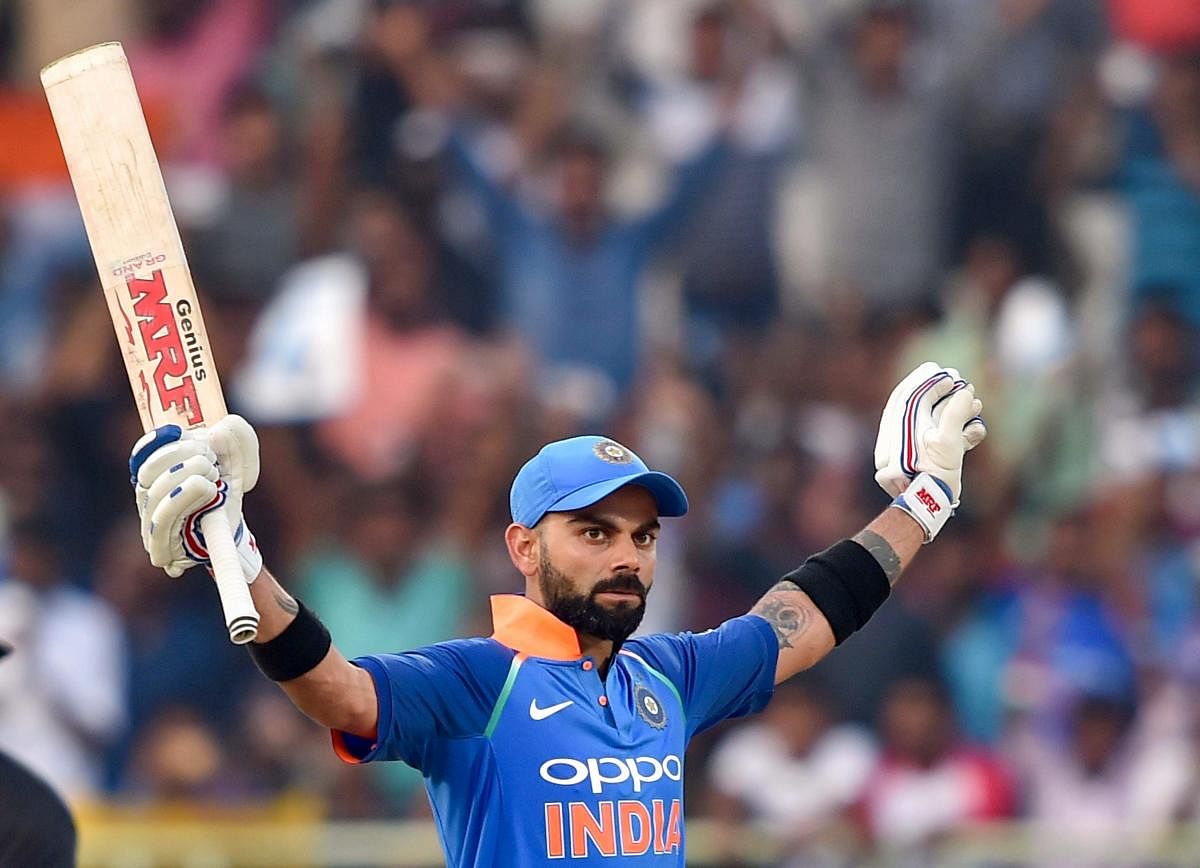 India skipper Virat Kohli became the fastest batsman to 10,000 ODI runs during the course of his century against West Indies in Visakhapatnam on Wednesday. PTI 