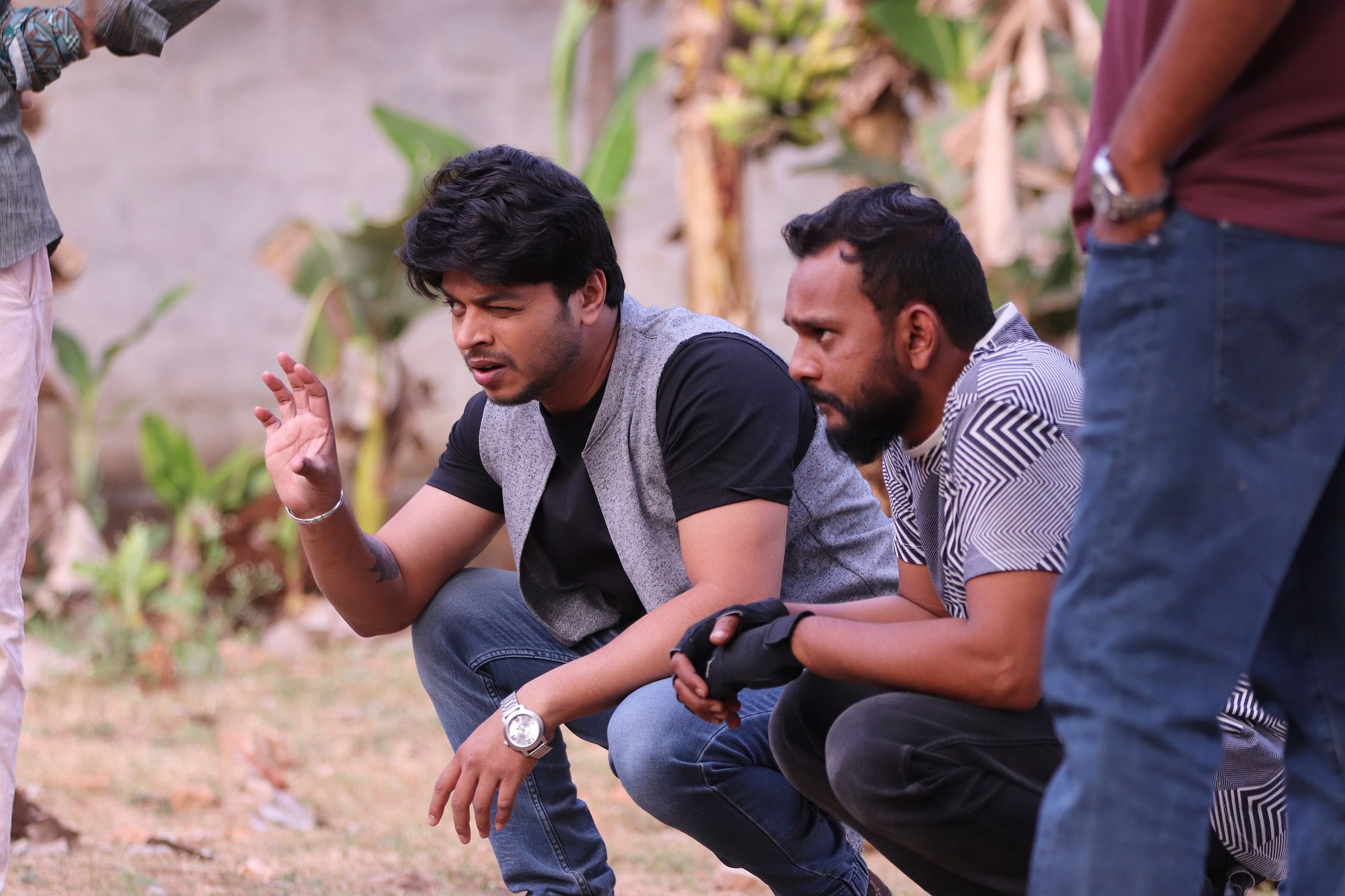 Actor and director M G Srinivas (left) feels it is important to stay calm when on the sets.