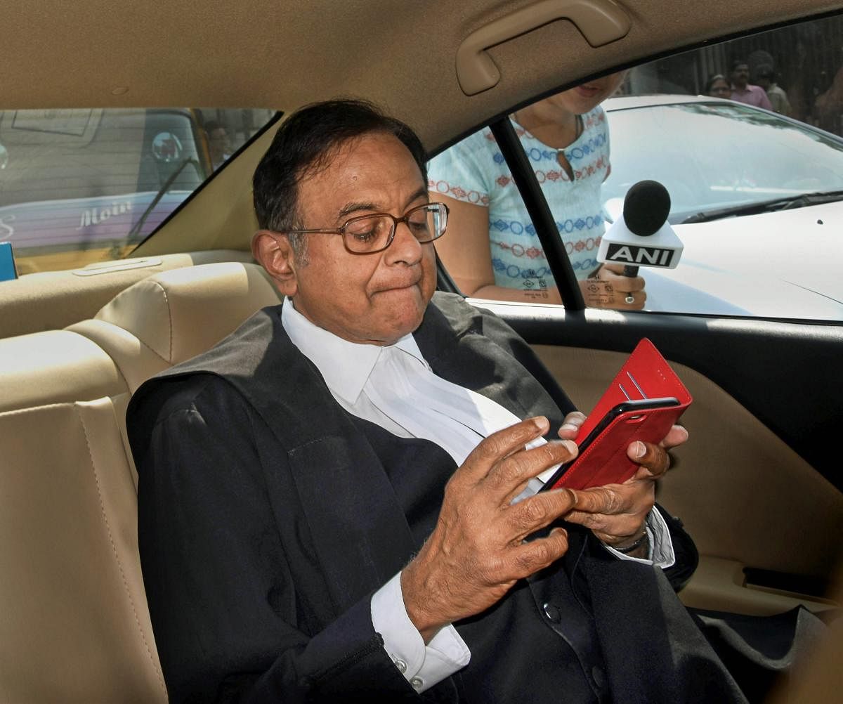 Former union minister P Chidambaram leaves the Patiala High Courts after a hearing in the INX media case in New Delhi on Oct 25, 2018. The Delhi High Court has extended interim protection to Chidambaram in the case till Nov. 29. Credit: PTI photo