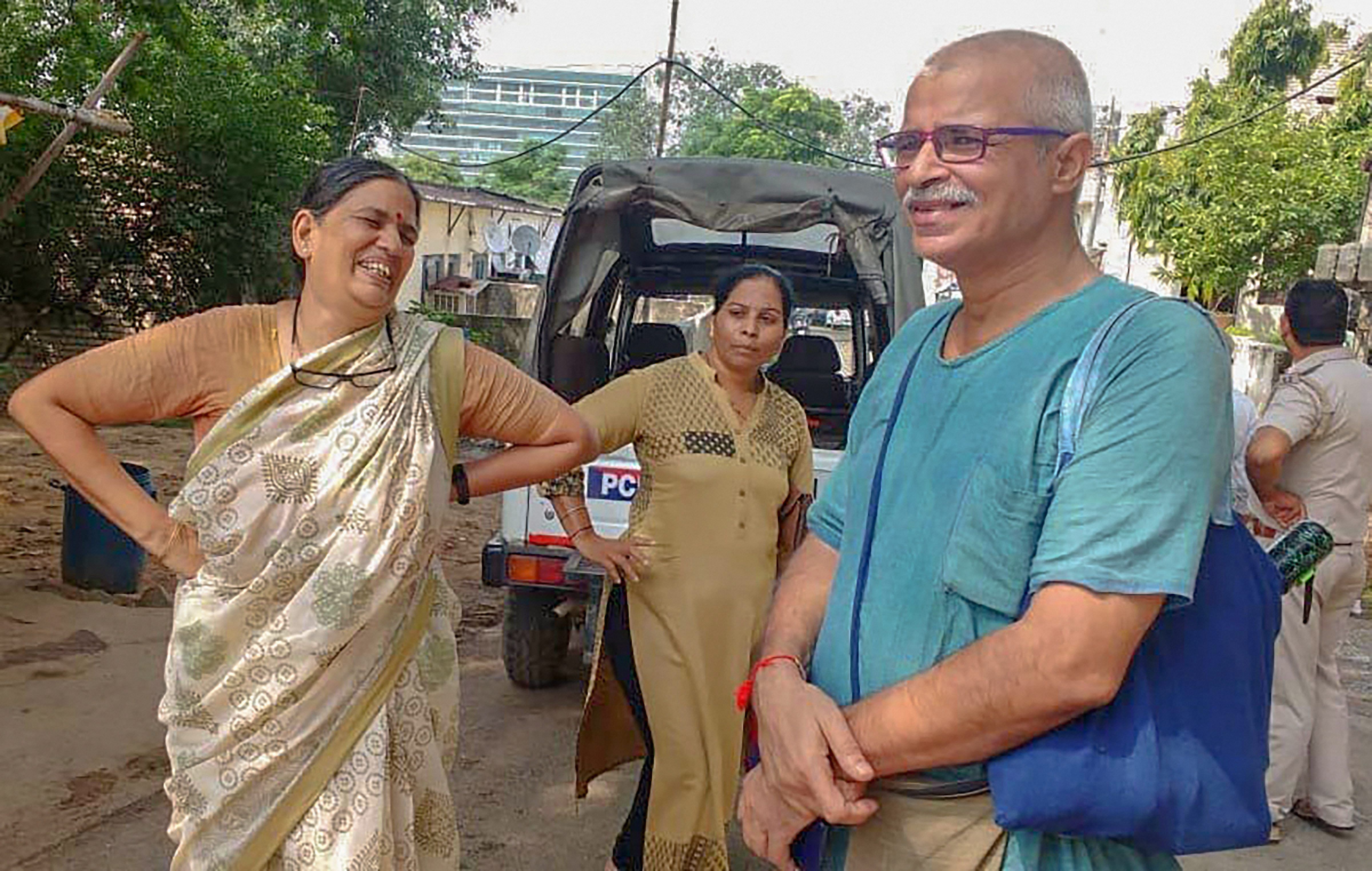 Human rights advocate Sudha Bharadwaj (L) after she was arrested by the Pune police in connection with the Bhima Koregaon violence, in Faridabad on August 28, 2018. PTI file photo