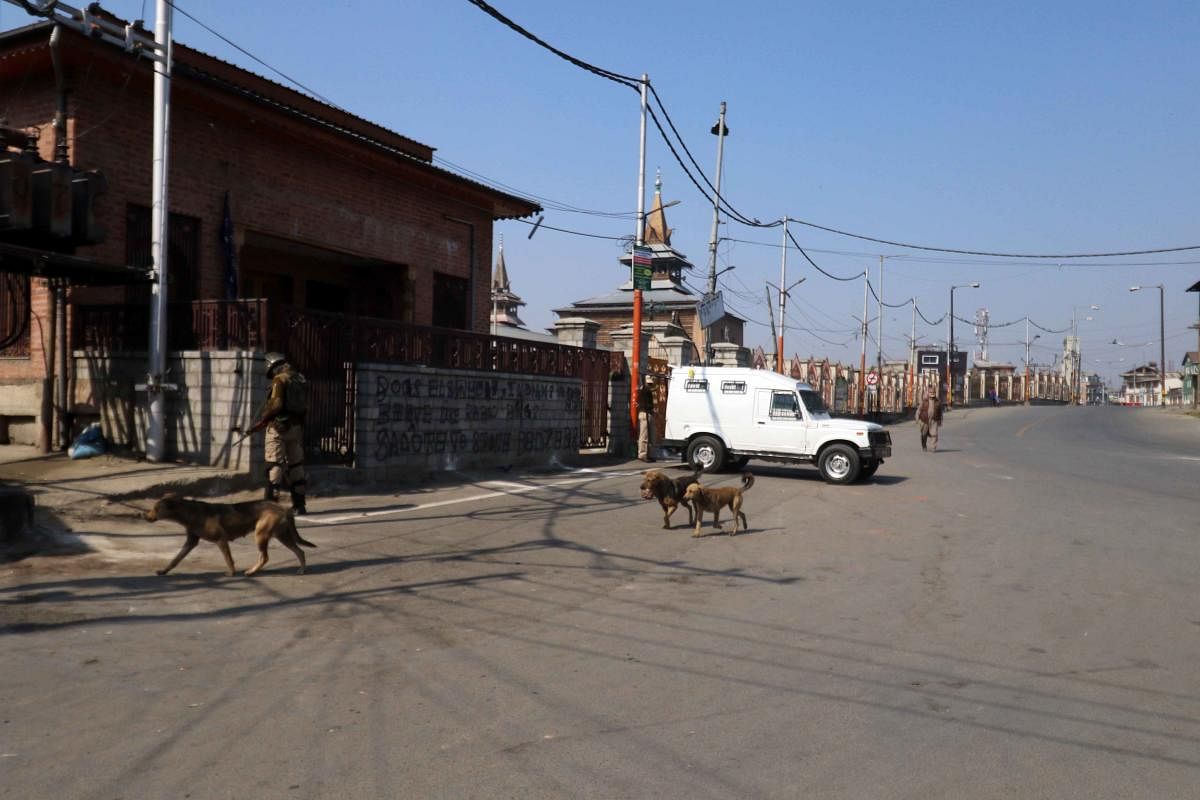 Shops and other commercial establishments, schools and colleges remained closed across Kashmir valley including commercial hub of Lal Chowk in Srinagar. (DH File Photo/Umer Asif)
