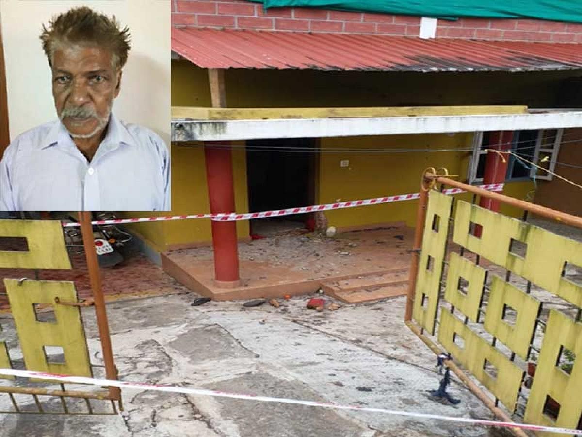 File photo of the house where Balu had planted the crude bombs. (Insert: Accused  81 year-old Balu alias Babu, Devasya Sebastian alias Mohammed). DH photo