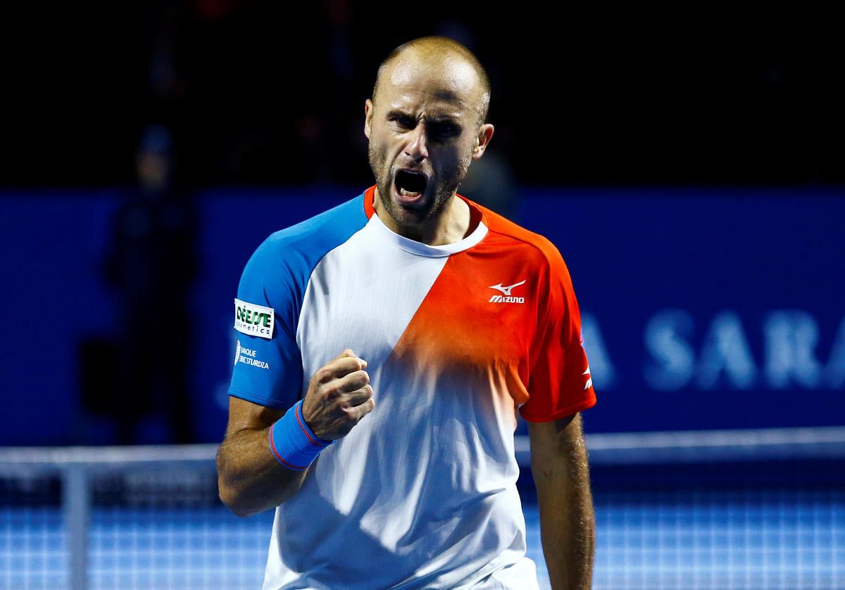 GIANT KILLER: Romania's Marius Copil reacts after winning a point against Germany's Alexander Zverev in the Swiss Indoors semifinal.REUTERS