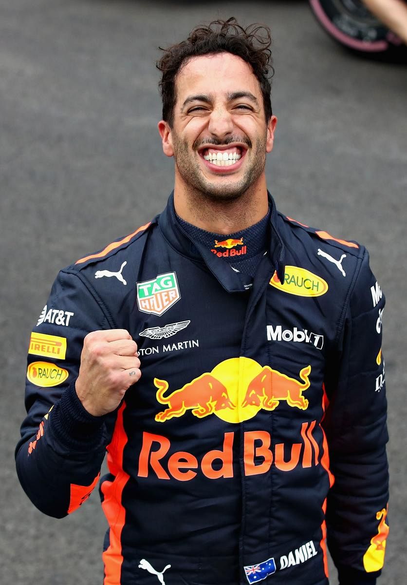 STUNNING: Daniel Ricciardo of Red Bull celebrates after bagging the pole position at the Mexican Grand Prix on Saturday. AFP 
