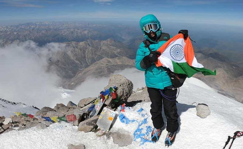 Nanditha Nagangoudar on top of Russia's Mount Elbrus. Photo provided by Nanditha