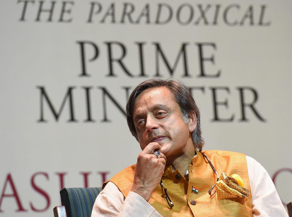 Tharoor on Sunday claimed that an unnamed RSS source had told a journalist that Prime Minister Modi was like a scorpion sitting on a Shivlinga who cannot be removed by hand or hit with a chappal (slipper). (PTI Photo)