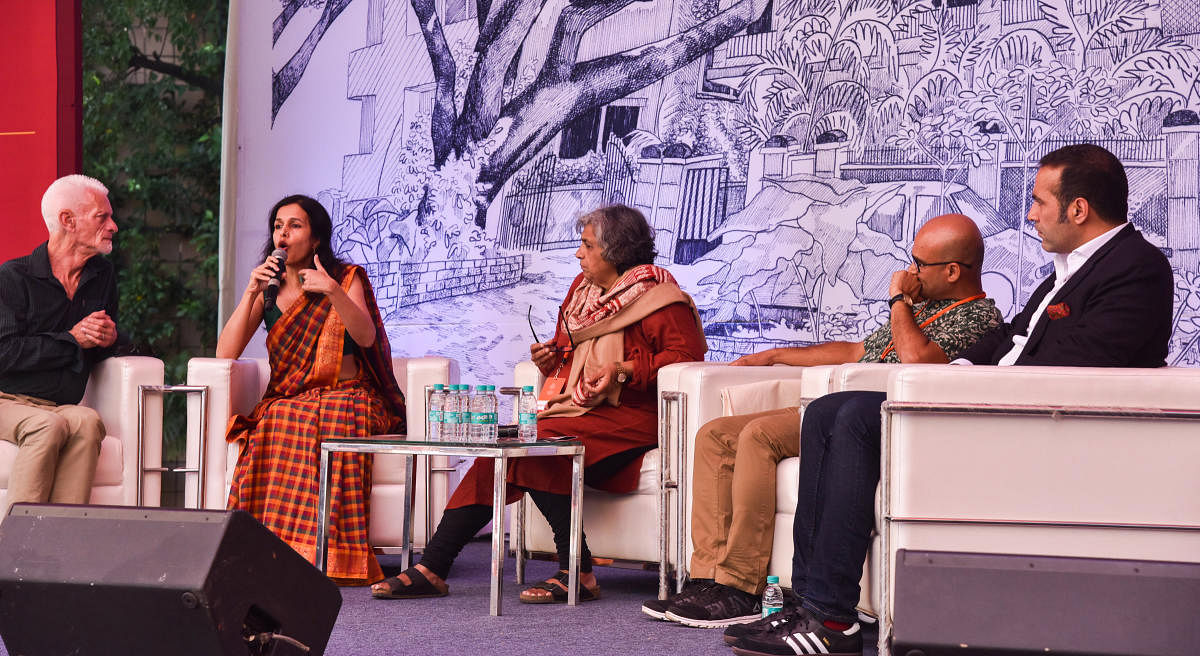 (From left) Robert Dessaix, Madhavi Menon, Anjali Gopalan, Vasudhendra and Aatish Taseer at the discussion on section 377 seminar at the BLF