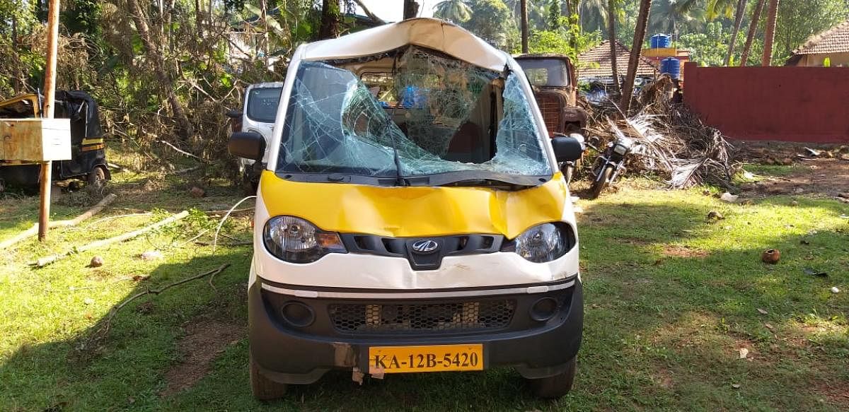 The car damaged by a rogue elephant. DH photo.