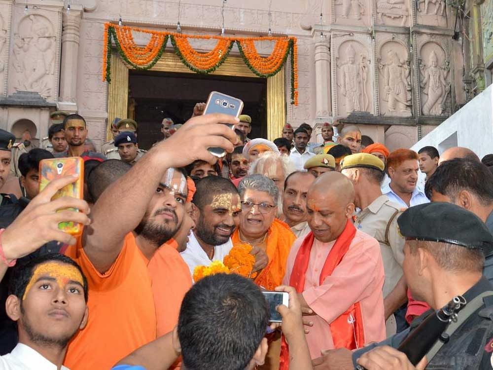 Yogi Adityanath at a temple in Ayodhya. PTI file photo.