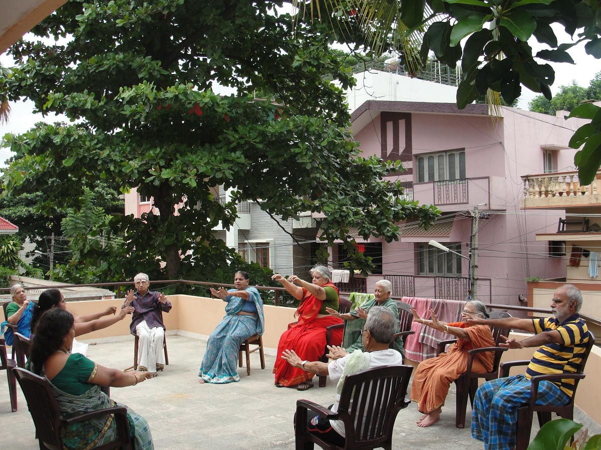 Regular yoga sessions for inmates of the Sri Chaithanya Old Age Home in J P Nagar have helped improve their health. 