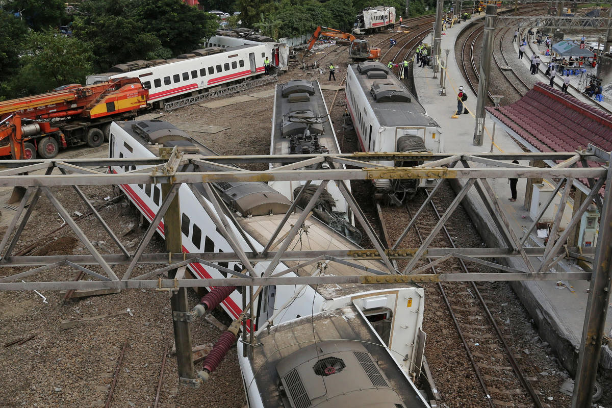 An overturned train is seen in Yilan, Taiwan. Eighteen people were killed and 187 injured in the island's worst rail crash in decades. (Reuters File Photo)