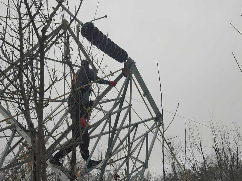 Due to snowfall, most parts of Kashmir reeled under darkness as power lines had snapped. Chief engineer electric maintenance Kashmir, Hashmat Qazi said the power outage was caused by the breakdown of major supply lines due to the fall of foliage laden branches on the supply lines. (DH Photo)