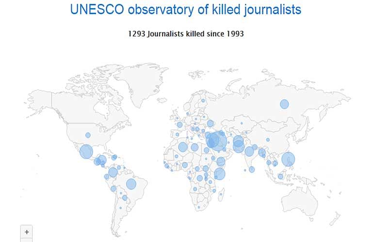 UNESCO said its observatory, which tracks nearly 1,300 killings going back to 1993, went live last Friday to coincide with the International Day to End Impunity for Crimes against Journalists.