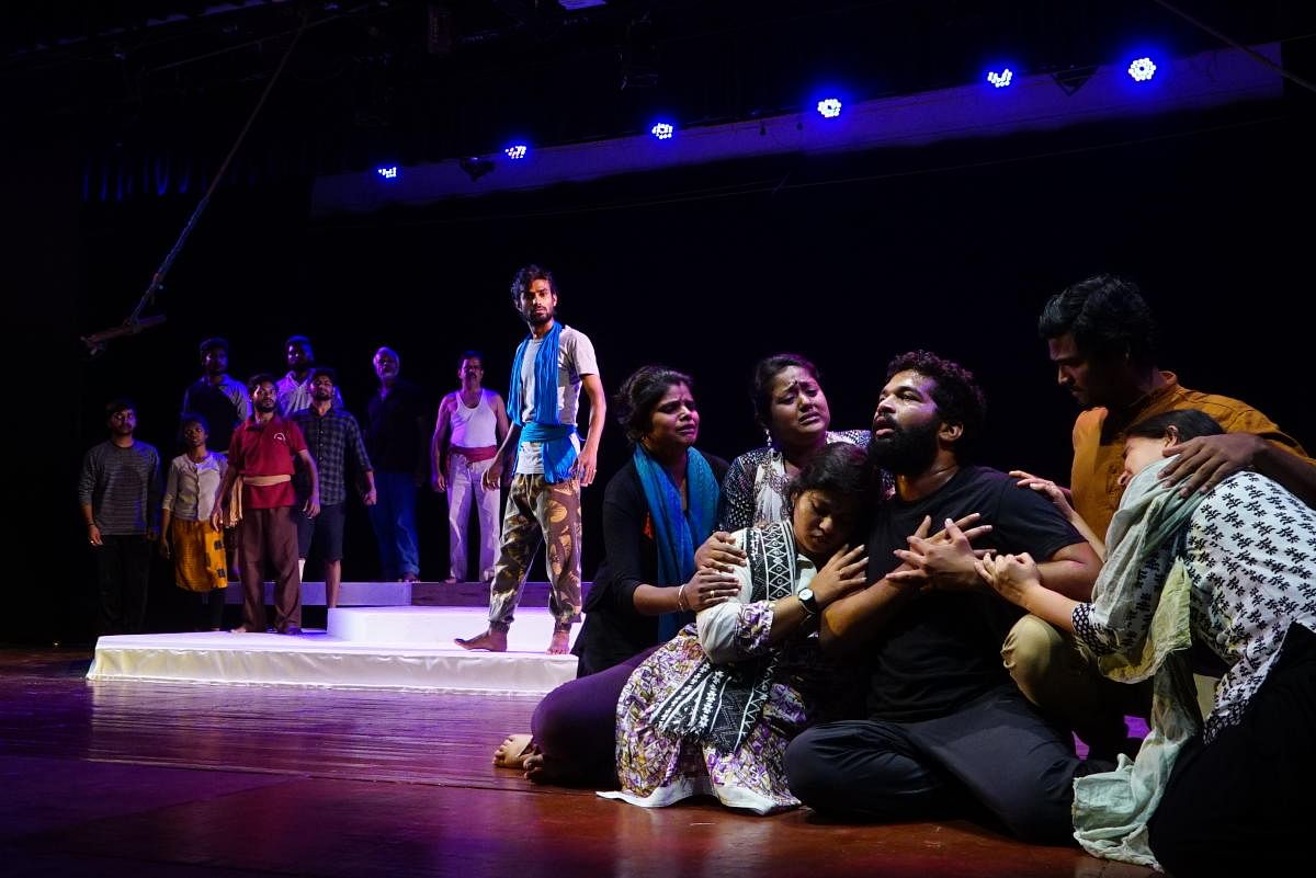 Actors rehearse for Sri Ramayana Darshanam in Mysuru, recently.