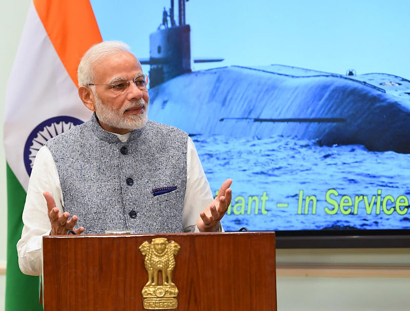 PM Modi said that the underwater war boat is a "fitting response" to those who indulge in "nuclear blackmail". (Image: Twitter/@narendramodi)