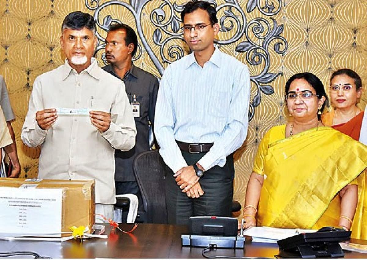 Andhra Pradesh chief minister N Chandrababu Naidu at the launch of auto- disable syringe in Amaravati.