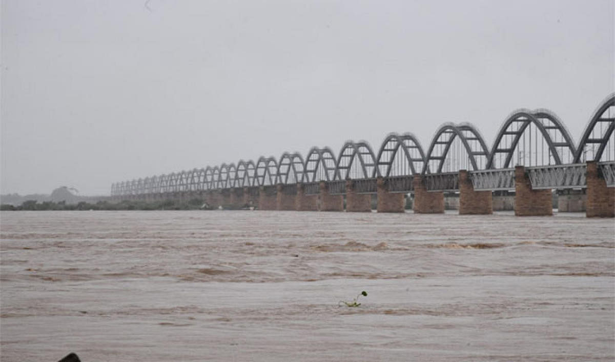 Godavari river in full force near Rajamahendravaram.
