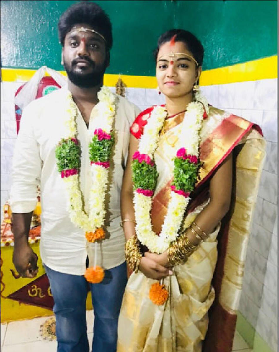 B Sandeep and Madhavi after their marriage in Hyderabad on September 12.