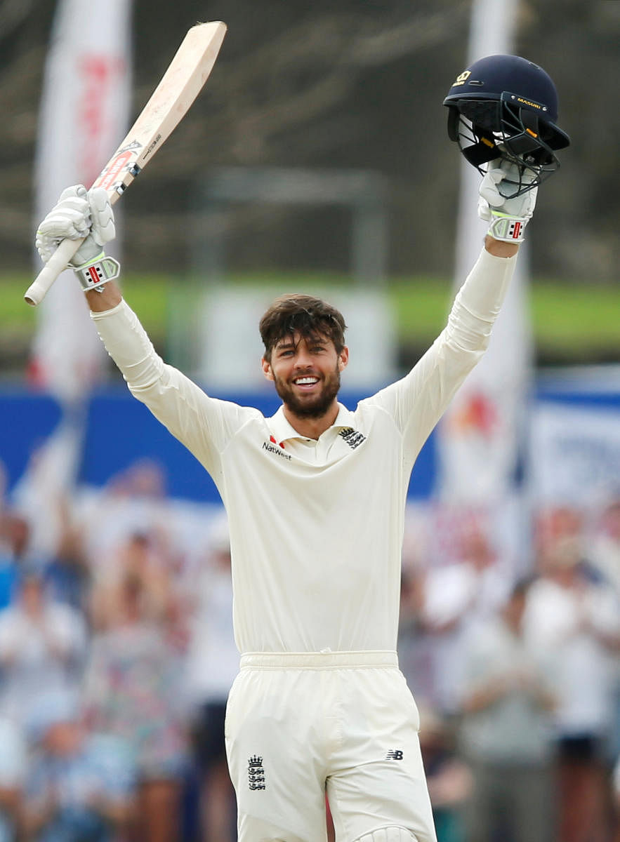 England's Ben Foakes celebrates after scoring a century against Sri Lanka on Wednesday. REUTERS