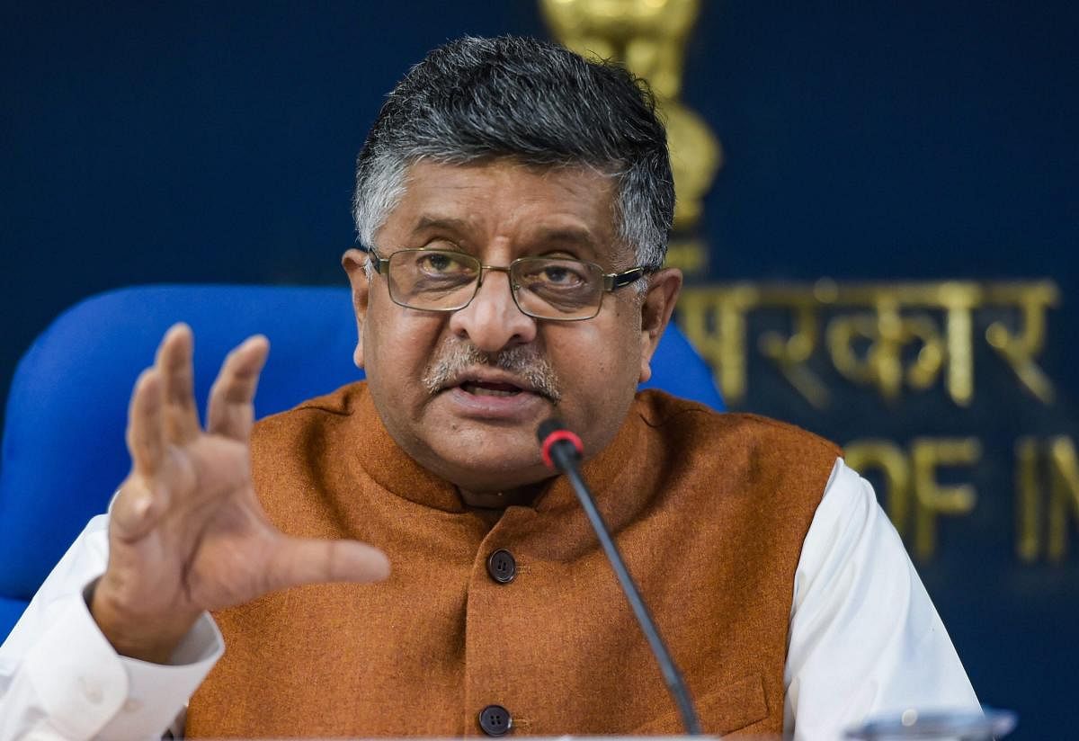 Union Law and Justice Minister Ravi Shankar Prasad briefs the media after a Cabinet meeting, in New Delhi, Thursday. PTI