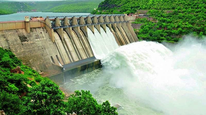 A view of the Srisailam Dam in the Mahbubnagar district of Telangana.