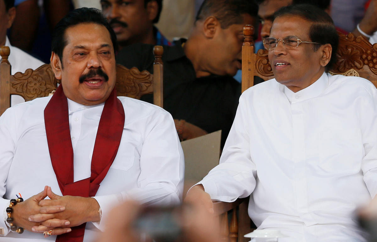 President Maithripala Sirisena (R) with Mahinda Rajapaksa. (Reuters File Photo)