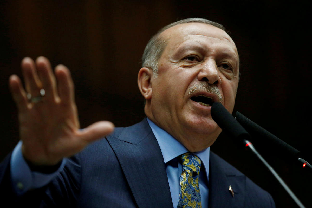 Erdogan told reporters on his plane returning from a weekend visit to France that he discussed the Saudi journalist's killing with the US, French and German leaders at dinner in Paris. Reuters file photo